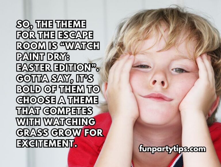 A-bored-child-resting-chin-in-hands-with-a-look-of-mild-amusement-and-disinterest-text-overlay-joking-about-a-lame-easter-escape-room-for-kids-themed-as-Watch-Paint-Dry-Easter-Edition