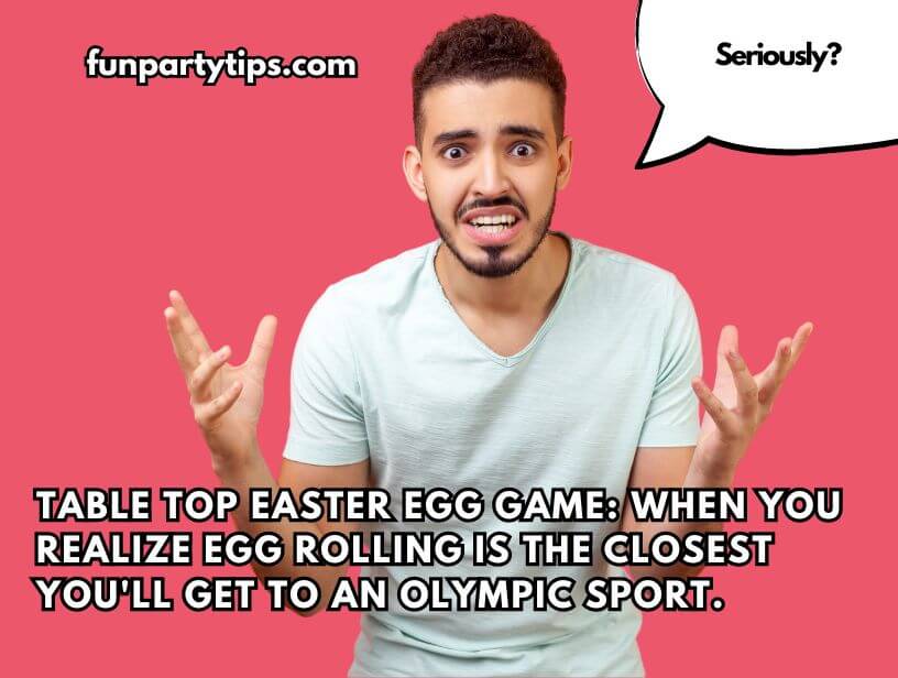 A-man-gesturing-in-confusion-with-a-caption-about-the-surprise-of-egg-rolling-being-an-Olympic-sport-in-Easter-games-with-cups.