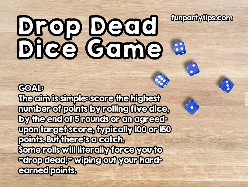 Engaging-drop-dead-dice-gamerules-on-wooden-background-with-simple-rules-roll-five-dice,-score-points,-avoid-'drop-dead'-rolls.
