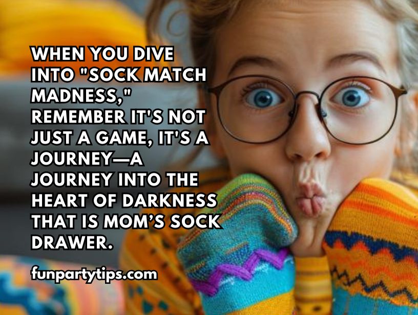 Little-girl-holding-colorful-socks-with-surprised-expression-text-reflecting-humor-of-diving-into-sock-match-madness-as-a-Mother's-Day-minute-to-win-it-game-adventure.