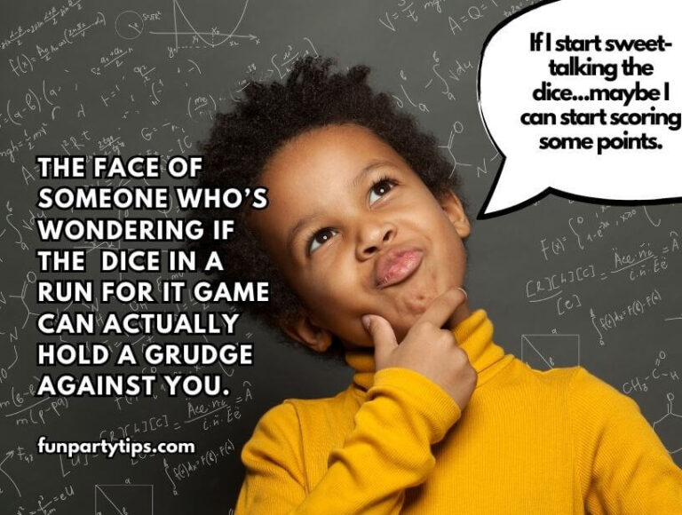 Curious-child-thinking-with-thought-bubble-about-talking-to-dice-during-Run-For-It-dice-game