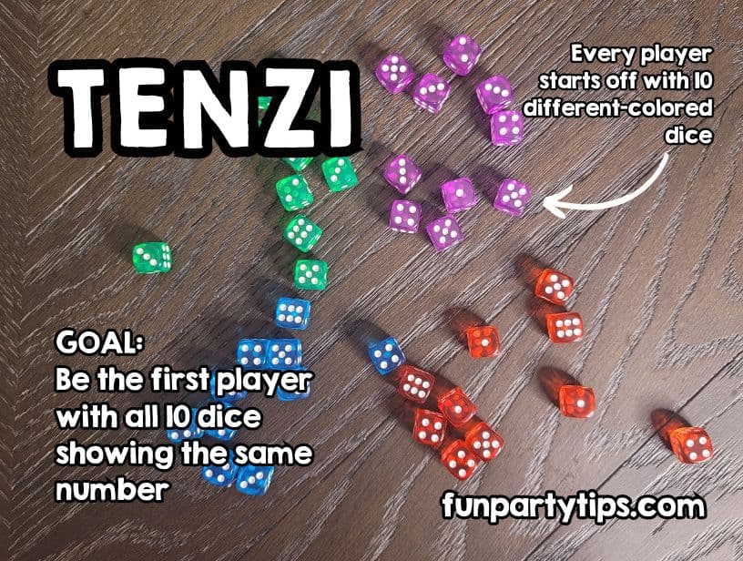 sets-of-colorful-dice-on-a-gray-wooden-table-with-text-that-explains-that-the-goal-of-the-tenzi-dice-game-is-to-roll-until-all-of-your-dice-are-the-same-number