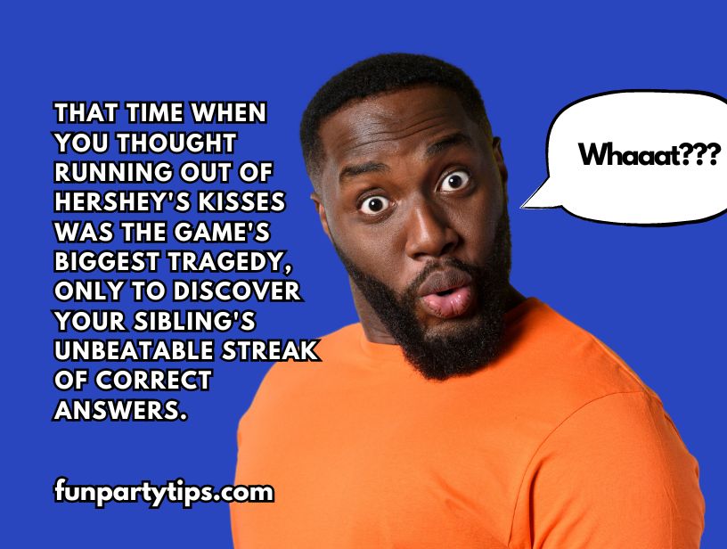 Man-in-orange-shirt-with-surprised-expression-holding-a-speech-bubble-related-to-Mother's-Day-trivia-game.