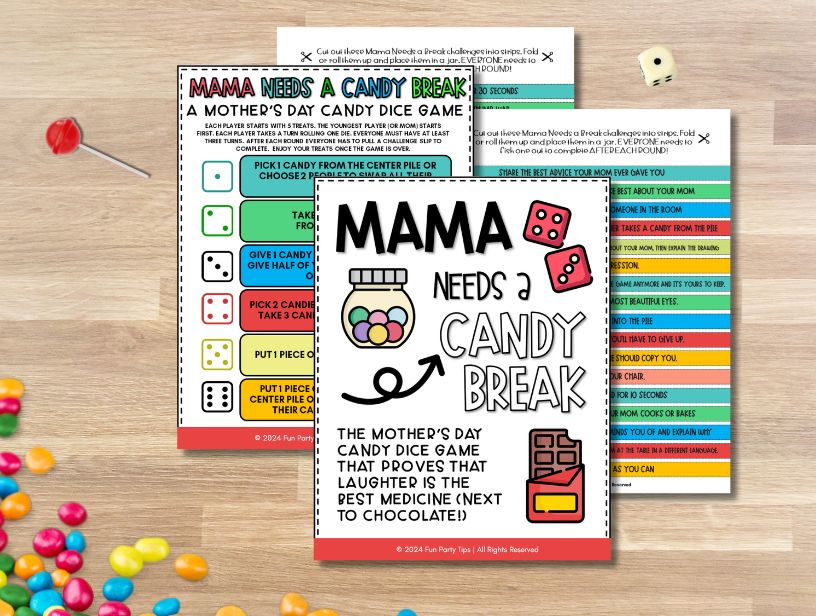 a-colorful-picture-of-a-mother's-day-candy-dice-game-with-a-wooden-background