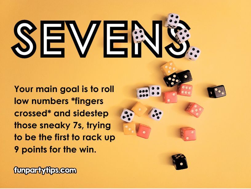 Yellow-background-with-sevens-dice-game-goal-to-roll-low-and-avoid-number-seven-for-nine-points-to-win.