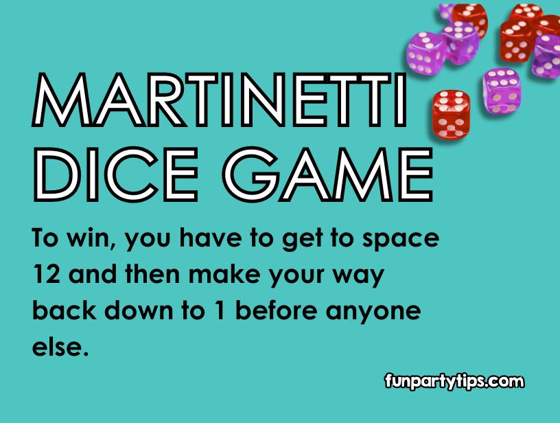 Promotional-graphic-for-Martinetti-dice-game-highlighting-game-objective-to-reach-space-12-and-back-with-dice-and-game-title.