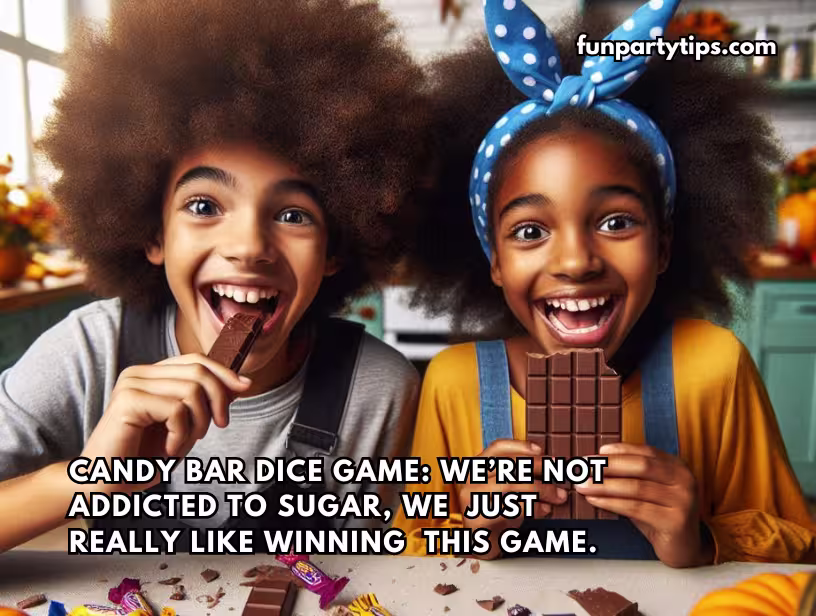Two-kids-happily-eating-chocolate-while-playing-candy-bar-dice-game.