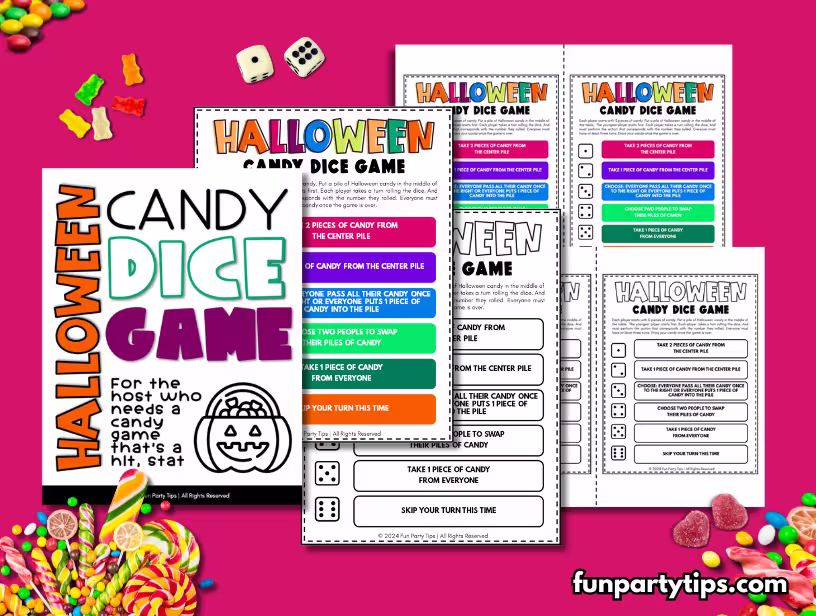 example-of-a-colorful-FREE-Halloween-candy-dice-game-printable-against-a-magenta-background