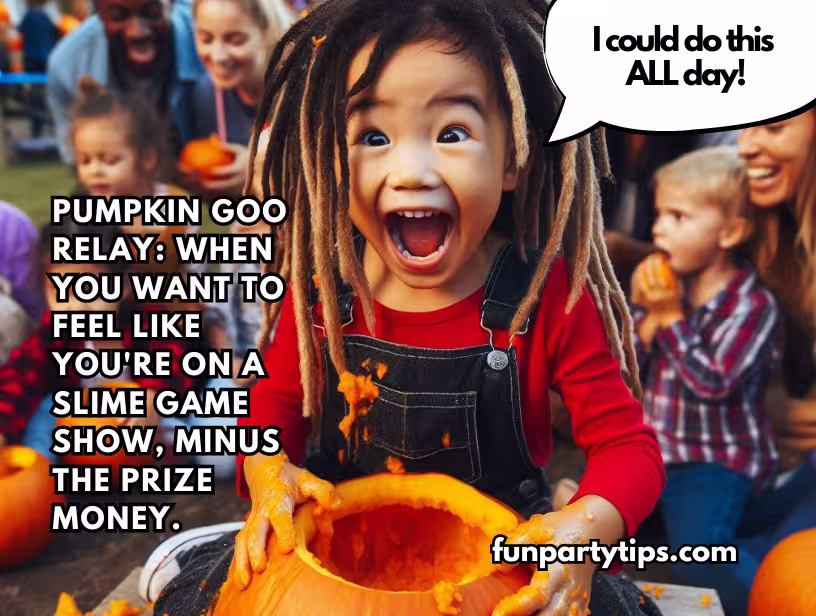 A-girl-excitedly-playing-with-pumpkin-goo-during-a-fall-games-for-kids-relay-event.