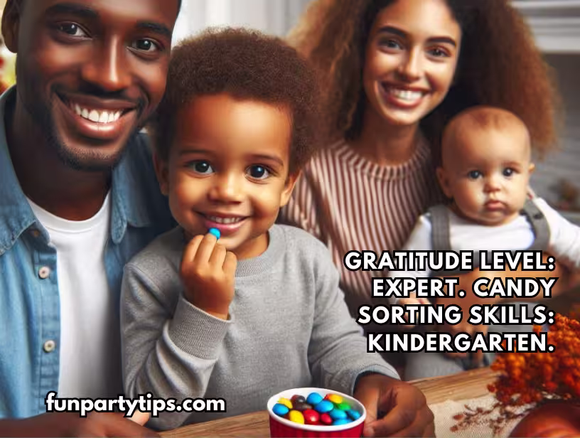 Smiling-family-playing-the-Thanksgiving-Gratitude-game-with-M&Ms,-showcasing-different-levels-of-gratitude-and-candy-sorting-skills.