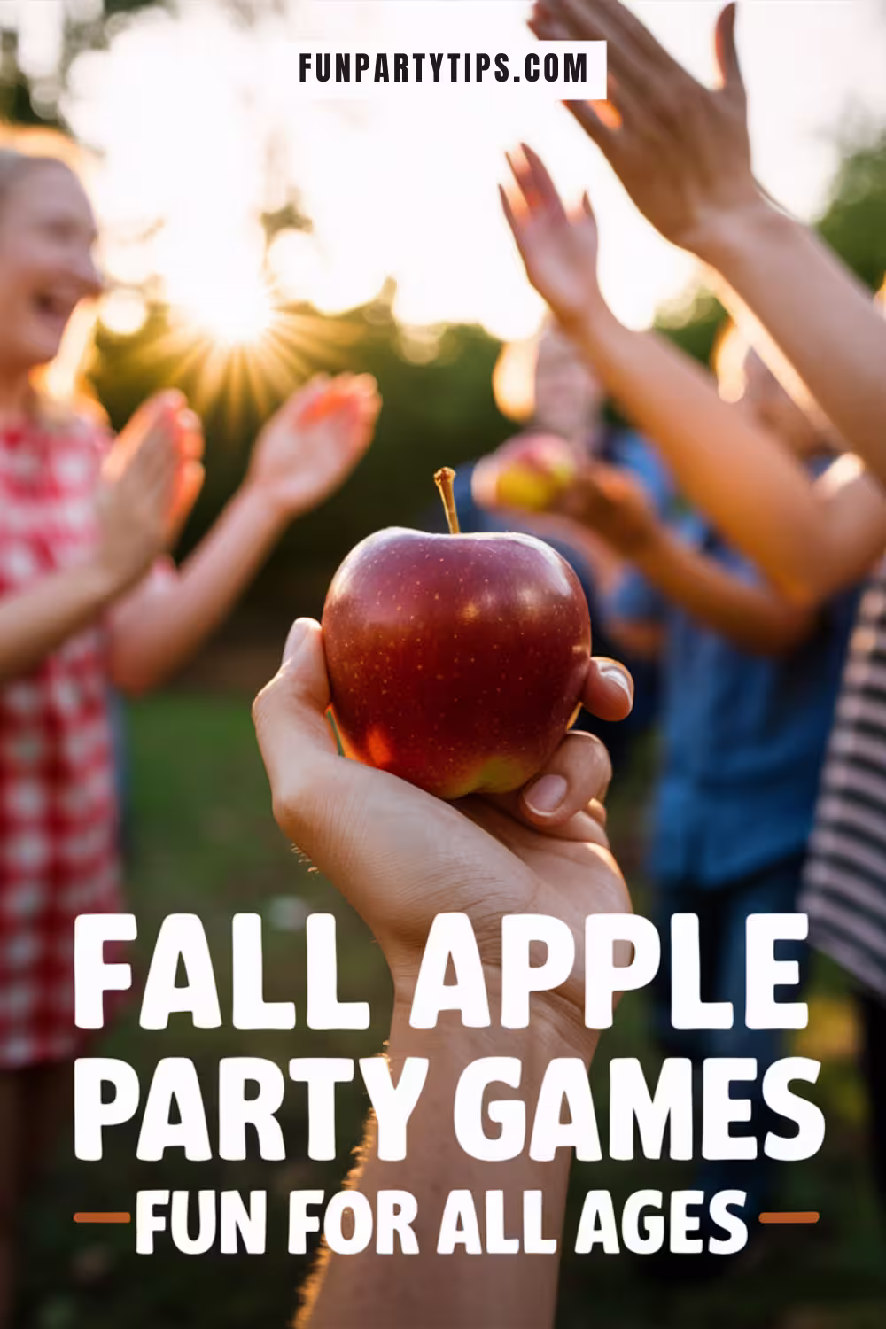 A-child-holds-an-apple-with-a-group-cheering-in-the-background,-capturing-a-moment-of-celebration-in-fall-apple-party-games,-fun-for-all-ages.