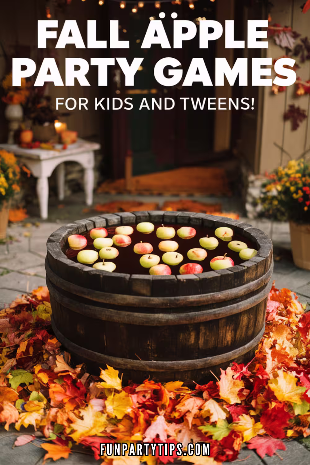 A-barrel-full-of-floating-apples-set-against-a-festive-fall-decor-background,-perfect-for-apple-bobbing,-a-staple-at-fall-apple-party-games-for-kids-and-tweens.