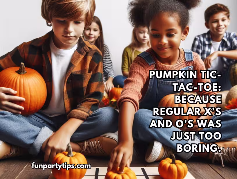 Children-engage-in-pumpkin-tic-tac-toe,-a-creative-twist-on-traditional-Thanksgiving-games-for-kids-using-seasonal-gourds.