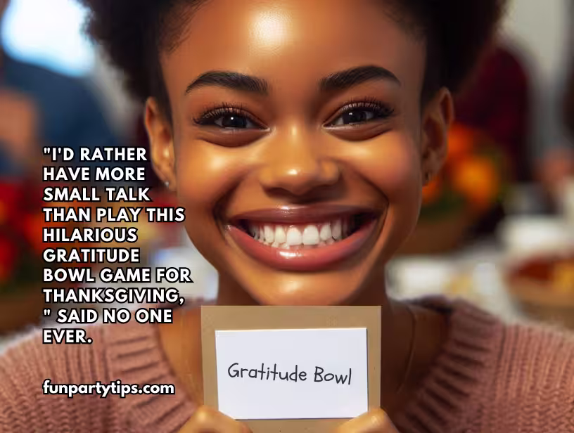 Girl-holding-a-card-that-says-"Thankful-for-algebraic-equations"-during-Thanksgiving-Gratitude-Bowl-Game-with-a-caption-about-publicly-declaring-love-for-algebra.