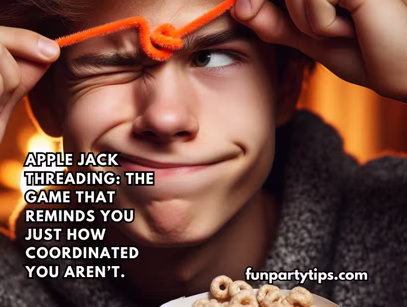 A-boy-threading-Apple-Jacks-cereal-onto-a-pipe-cleaner-with-a-playful-expression-on-his-face.-This-fun-fall-game-for-teens-tests-their-coordination-and-patience-in-a-silly-way.