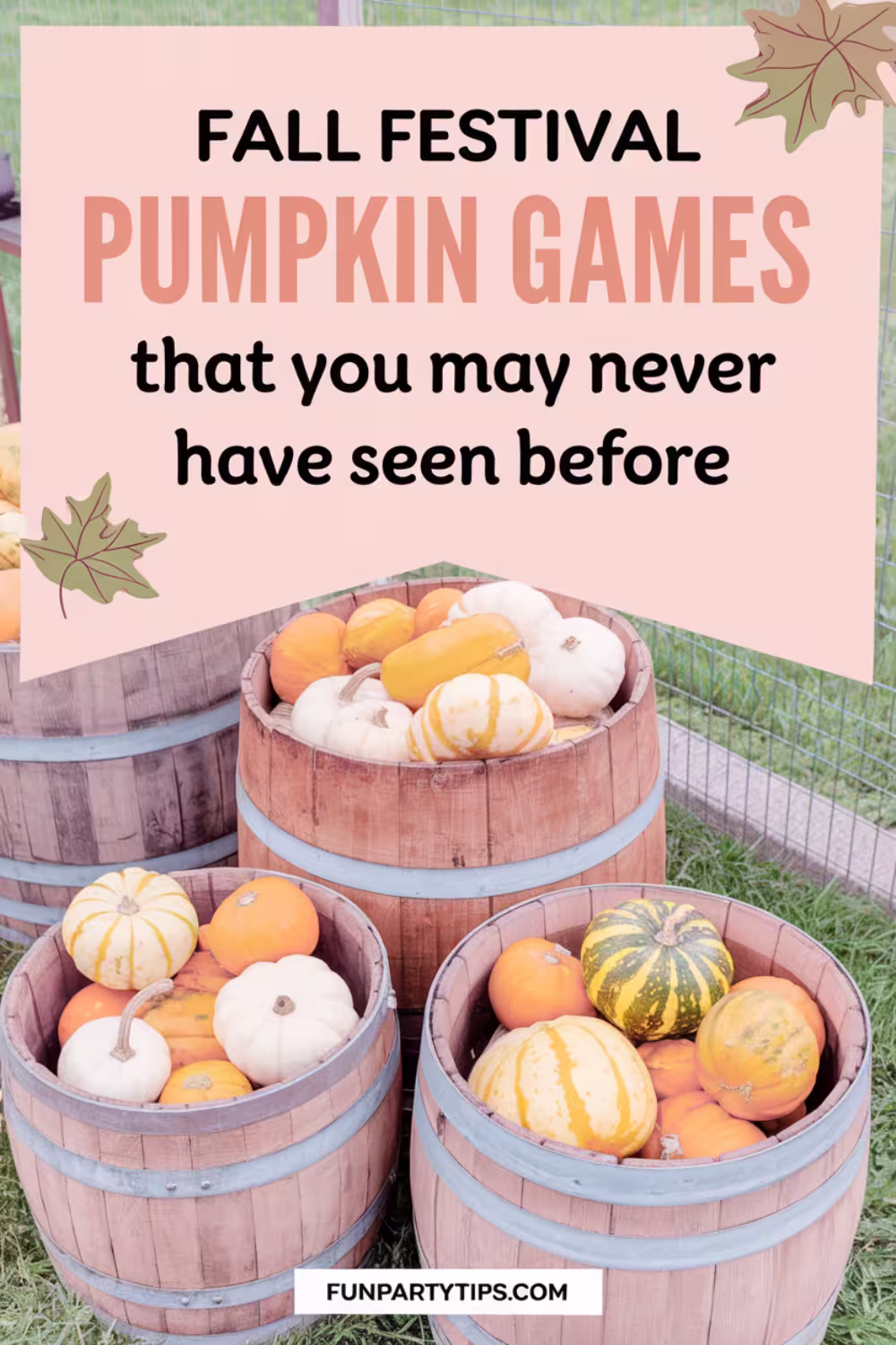 Wooden-barrels-filled-with-colorful-pumpkins-and-gourds,-setting-the-stage-for-unique-pumpkin-games-at-a-fall-festival.
