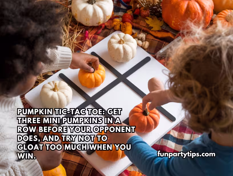 Kids-engaged-in-a-game-of-pumpkin-tic-tac-toe-on-a-rustic-table,-a-perfect-example-of-interactive-pumpkin-games-for-fall.