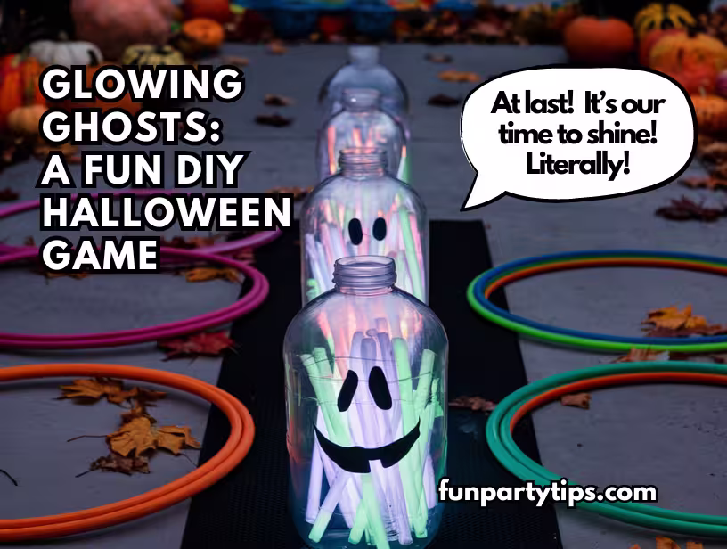 Milk-jugs-with-ghost-faces-glow-from-within-as-they-sit-on-a-pavement-surrounded-by-colorful-hula-hoops,-ready-for-a-fun-DIY-Halloween-game-at-a-fall-festival.