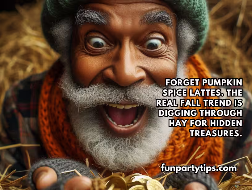 A-jubilant-elderly-man-with-a-full-white-beard-and-knit-cap,-laughing-as-he-digs-through-a-hay-stack,-with-the-caption-suggesting-finding-hidden-treasures-in-the-hay-as-a-fun-fall-game.