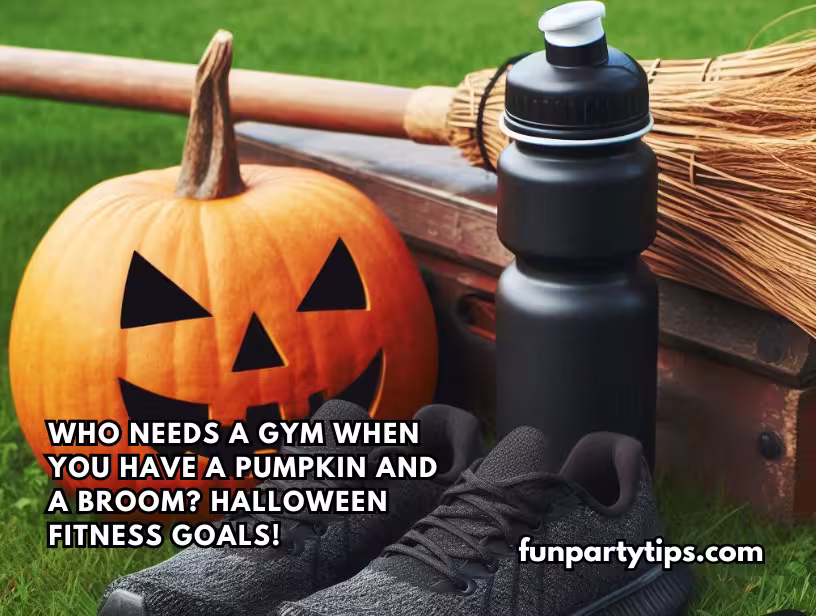 Fitness-themed-Halloween-setup-with-a-pumpkin-and-broom,-promoting-the-pumpkin-and-broom-relay-race-as-part-of-Halloween-fitness-goals.
