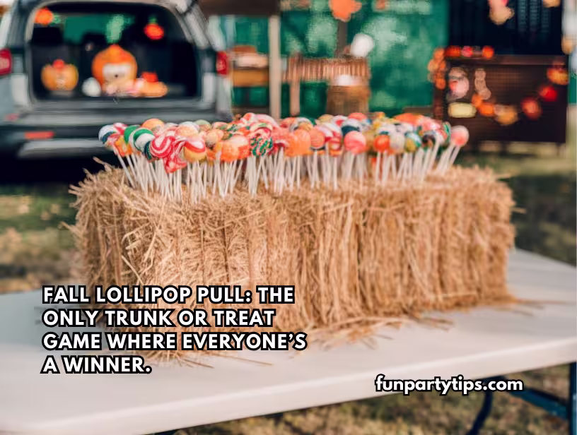 A-haystack-with-lollipops-inserted-on-top-serves-as-an-inviting-trunk-or-treat-game-where-every-participant-wins,-perfect-for-family-friendly-fun-at-church-events-and-fall-festivals.