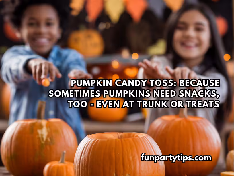 Children-laugh-and-stretch-their-hands-towards-pumpkins,-playing-a-candy-toss-game-at-a-trunk-or-treat-event,-adding-a-fun-and-festive-element-to-church-gatherings-and-fall-festivals.