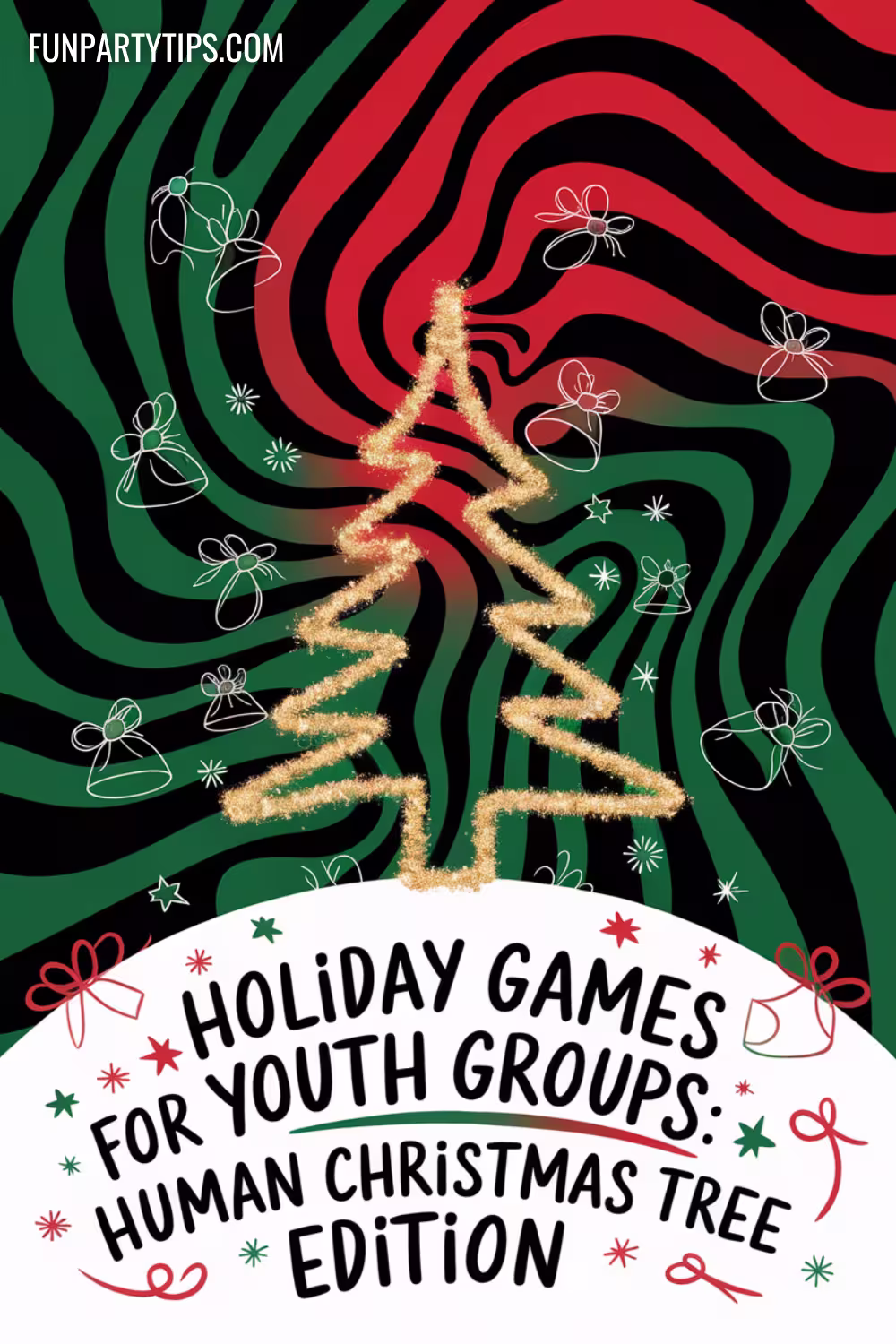 Swirled-red-and-green-background-with-a-golden-tree-outline-and-text-promoting-the-human-christmas-tree-challenge-game.