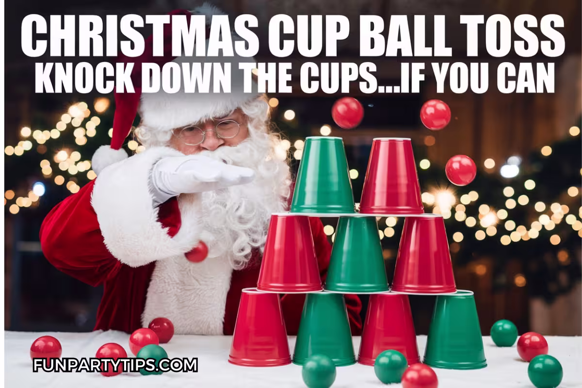 Santa-tossing-red-and-green-balls-to-knock-down-a-pyramid-of-red-and-green-cups-with-a-festive-background-perfect-for-Christmas-games-with-cups.