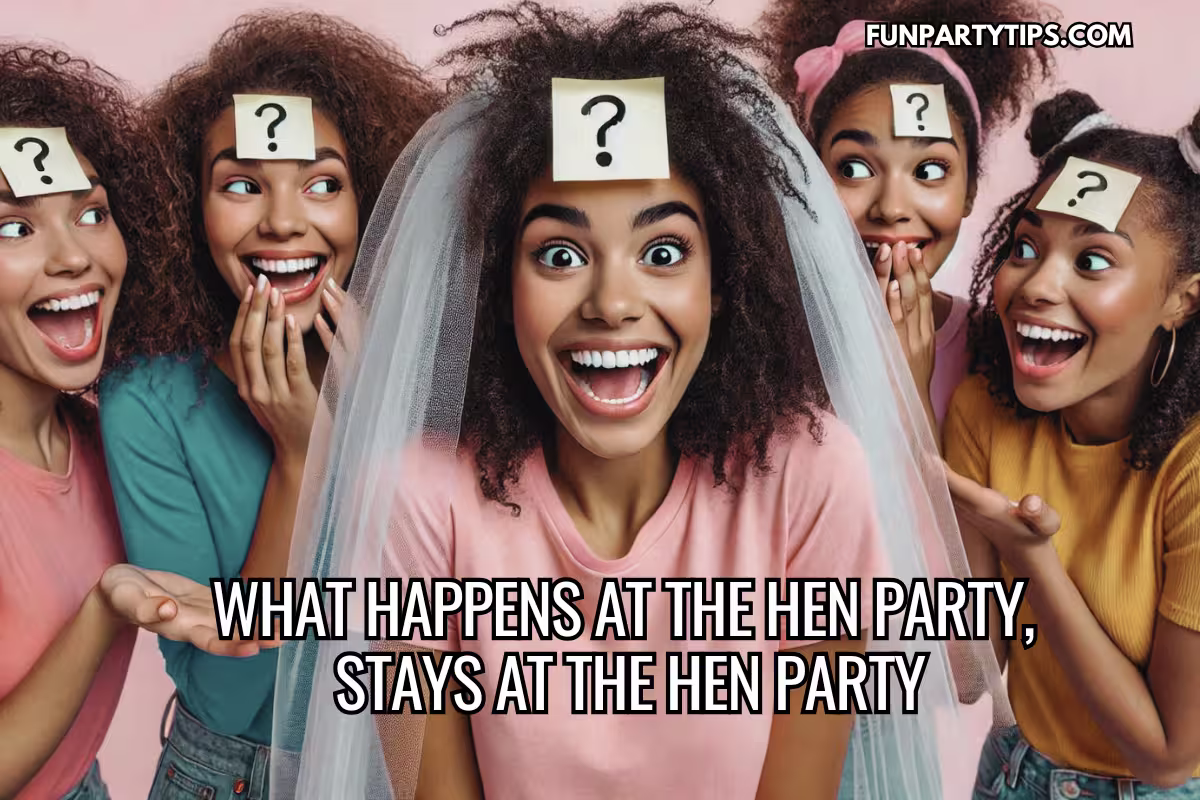 A-bride-and-her-friends-laughing-with-question-mark-sticky-notes-on-their-foreheads-perfect-for-guessing-hen-party-games-for-large-groups.