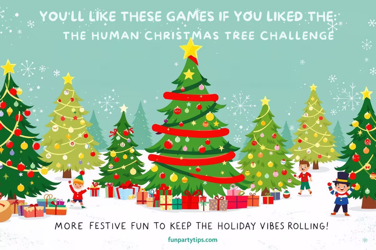 Cartoon-forest-with-decorated-christmas-trees-and-text-inviting-festive-family-fun-with-the-human-christmas-tree-challenge.