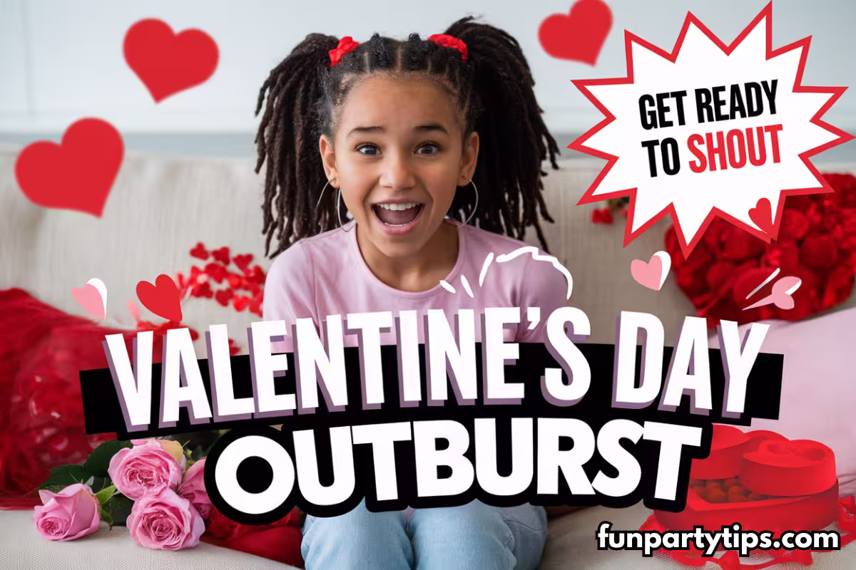 A-joyful-child-sitting-on-a-couch,-holding-flowers,-with-red-and-pink-Valentine-decorations-in-the-background.-The-bold-text-"Valentine's-Day-Outburst"-and-"Get-ready-to-shout"-emphasize-the-interactive-nature-of-this-fun-Valentine's-Day-game.