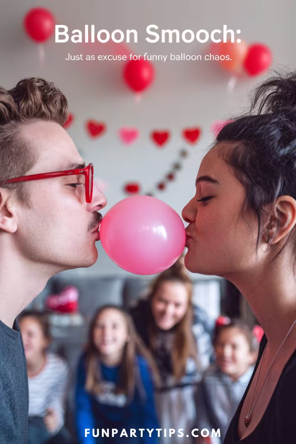 two-people-playing-a-valentine's-day-game-with-a-balloon-between-their-mouths-surrounded-by-red-decorations-for-no-candy-fun.