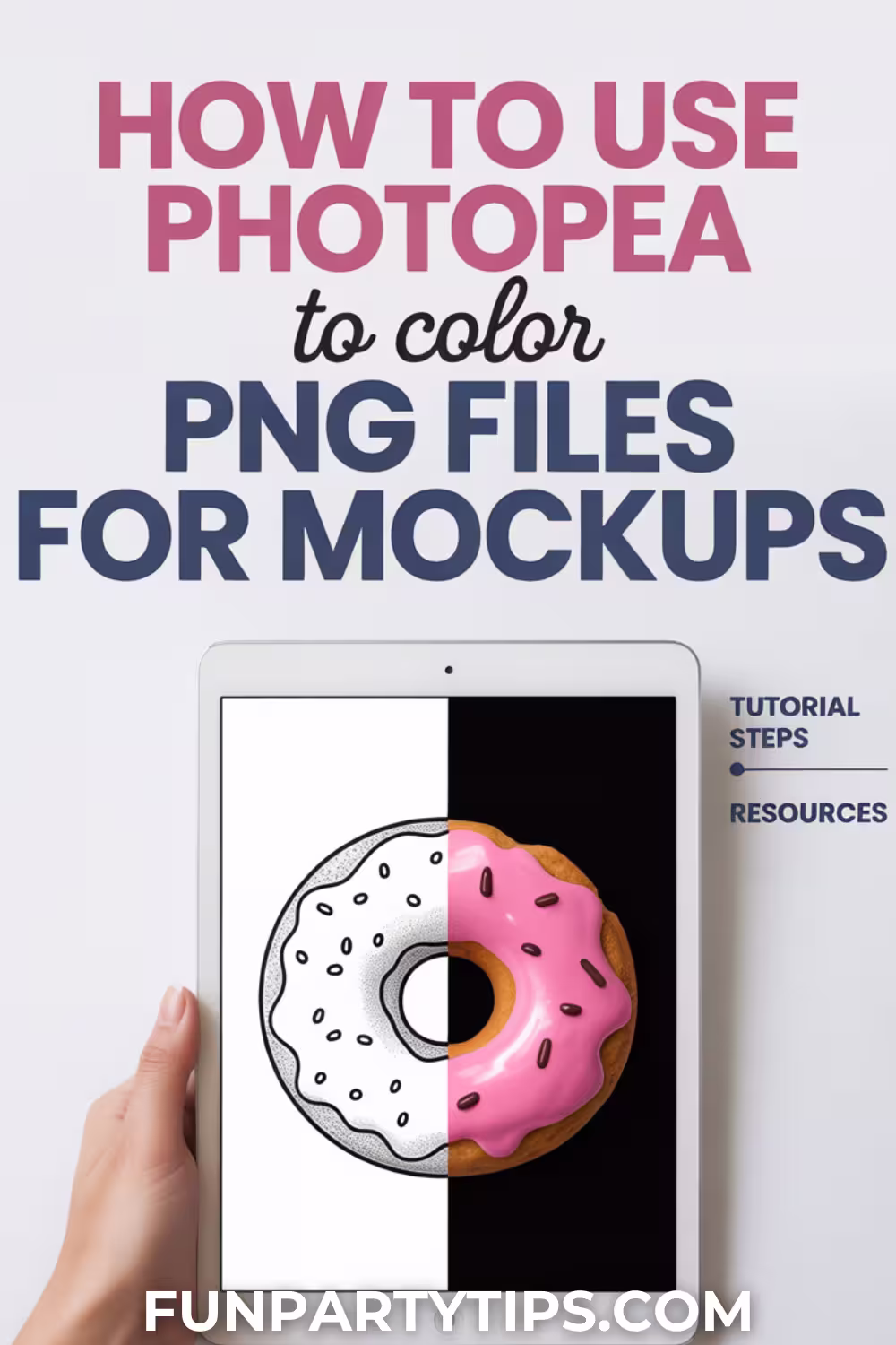 a-digital-tablet-showing-a-donut-image-split-between-black-and-white-line-art-and-full-color-pink-icing-with-tutorial-text-that-reads-how-to-use-photopea-to-color-png-files-for-mockups-ideal-resource-for-how-to-use-photopea-to-color-images.